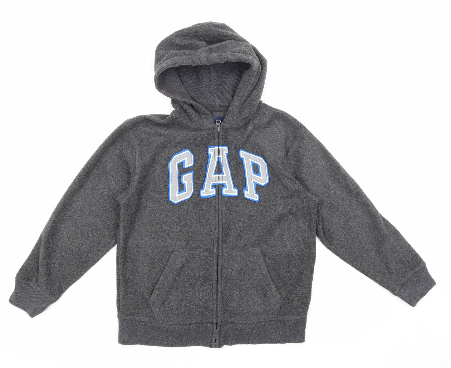 Gap Boys Grey 100% Polyester Full Zip Hoodie Size 10-11 Years Zip - Logo