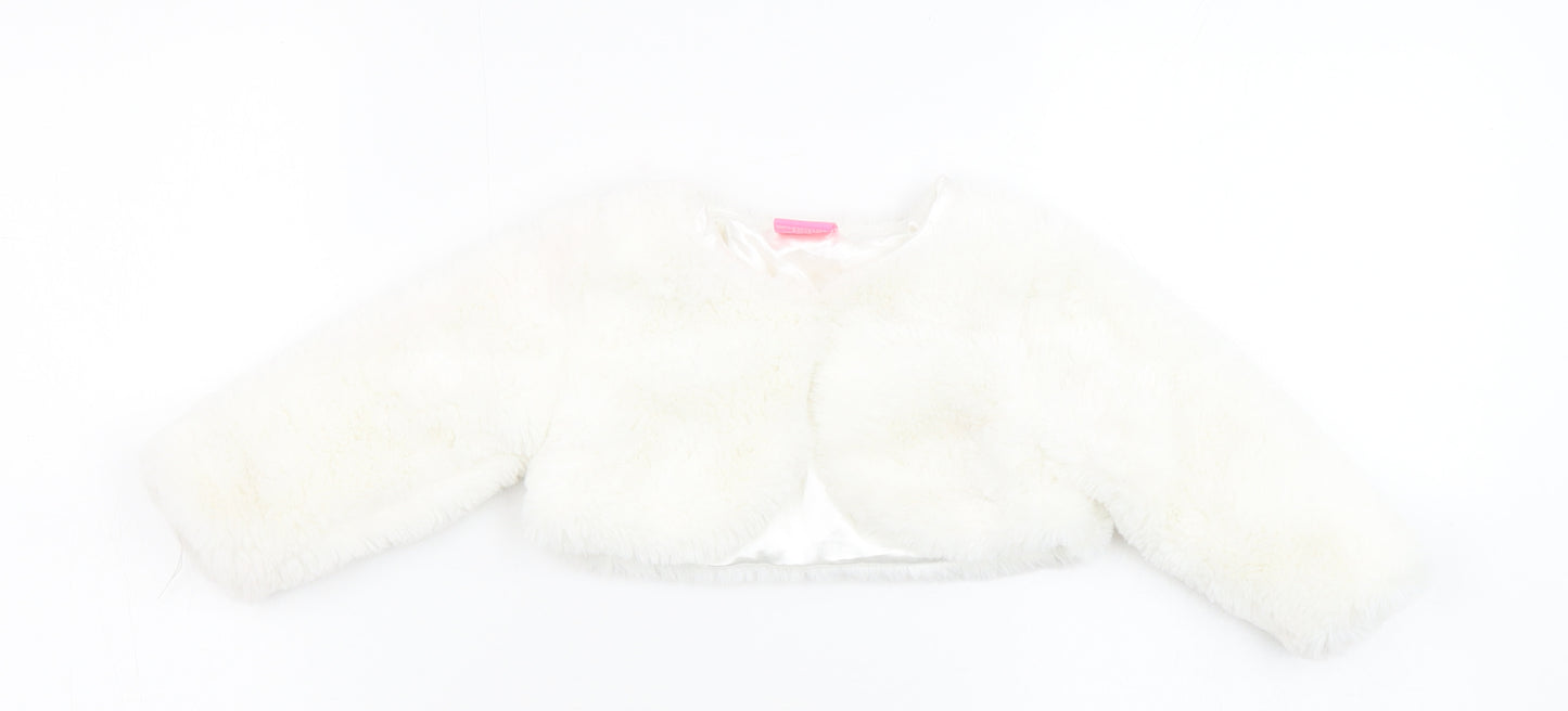 Cutey Couture Girls Ivory Basic Jacket Jacket Size 6-9 Months Button - Faux Fur, Size 6-12