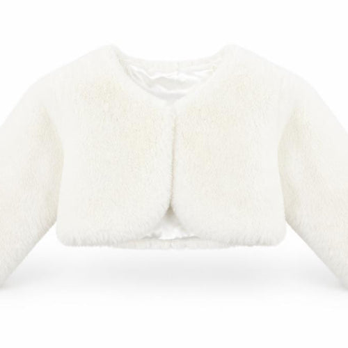 Cutey Couture Girls Ivory Basic Jacket Jacket Size 6-9 Months Button - Faux Fur, Size 6-12