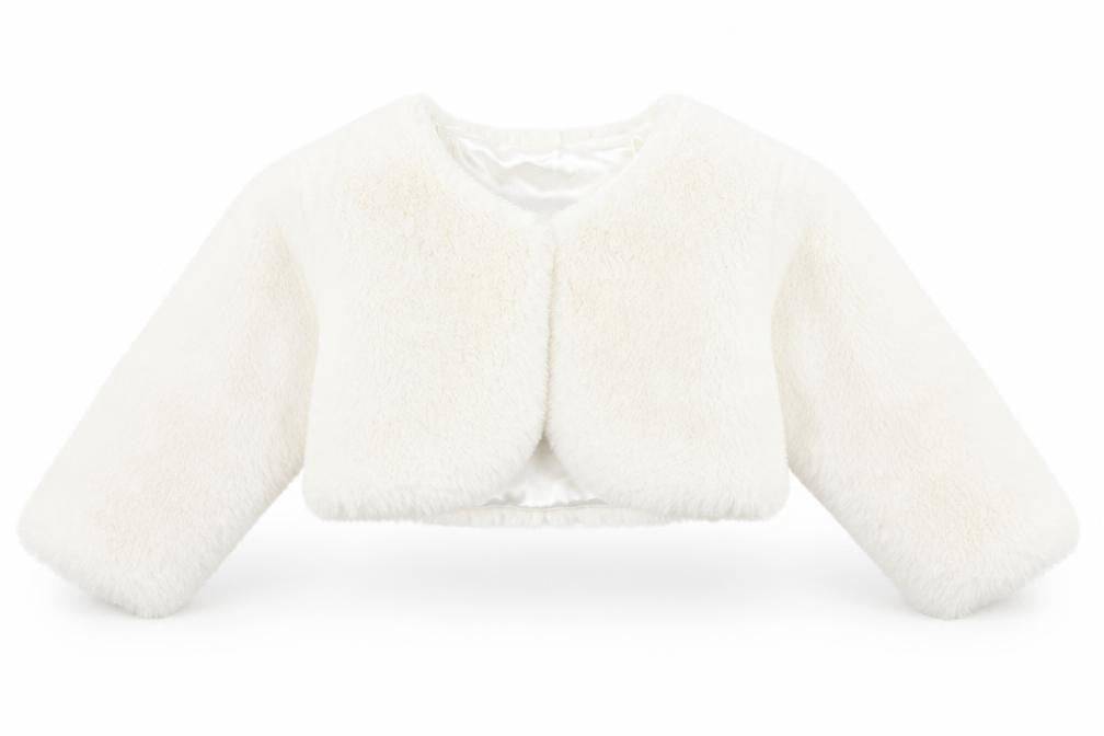 Cutey Couture Girls Ivory Basic Jacket Jacket Size 6-9 Months Button - Faux Fur, Size 6-12
