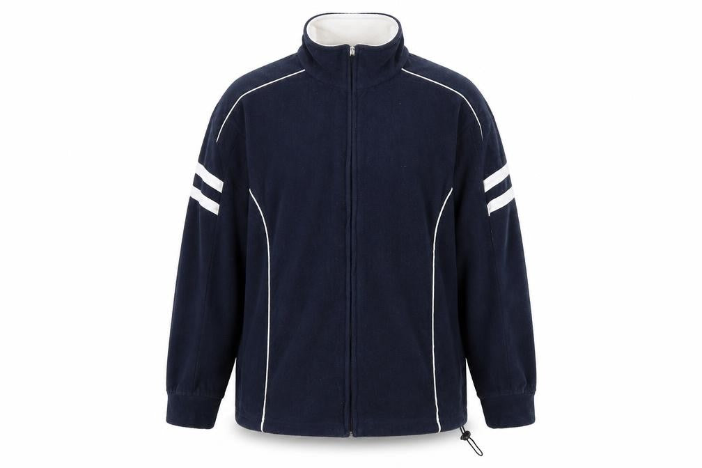 Front view of MX men’s blue jacket, size L, zip