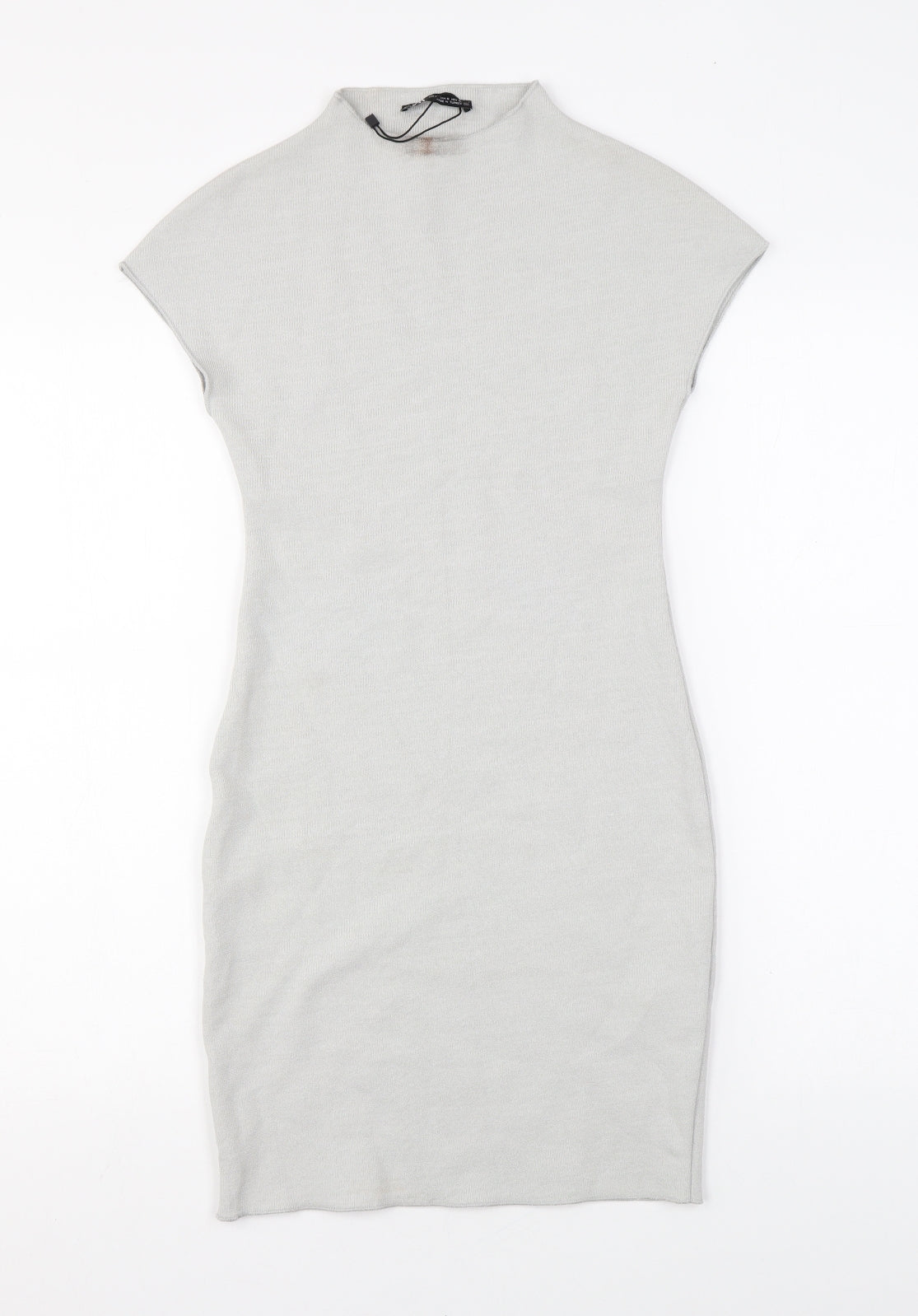 Zara Womens Grey Viscose Bodycon Size S Mock Neck Pullover