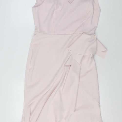 Luxe Womens Pink Polyester Bodycon Size 12 V-Neck Zip