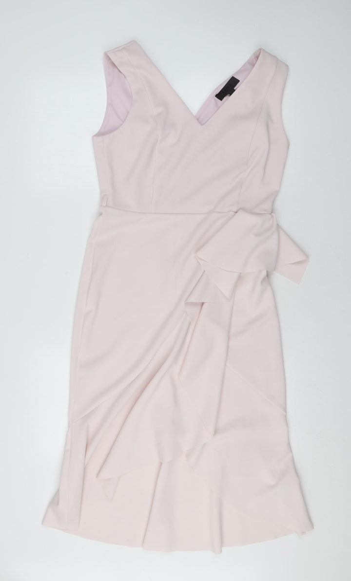 Luxe Womens Pink Polyester Bodycon Size 12 V-Neck Zip