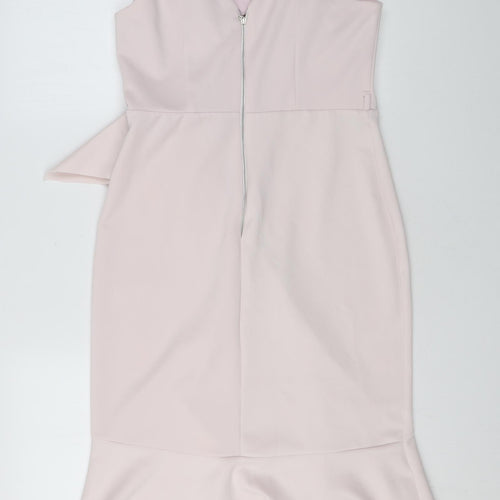 Luxe Womens Pink Polyester Bodycon Size 12 V-Neck Zip