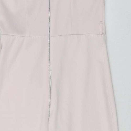 Luxe Womens Pink Polyester Bodycon Size 12 V-Neck Zip