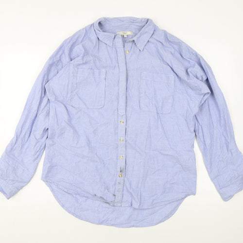 NEXT Womens Blue Cotton Basic Button-Up Size 14 Collared