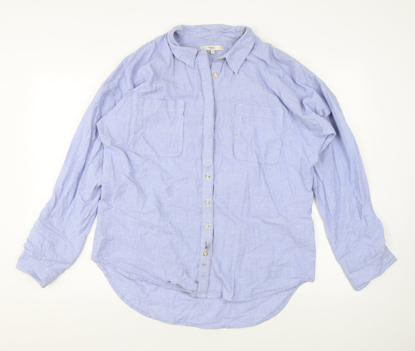 NEXT Womens Blue Cotton Basic Button-Up Size 14 Collared