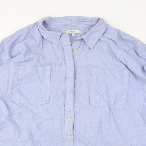 NEXT Womens Blue Cotton Basic Button-Up Size 14 Collared