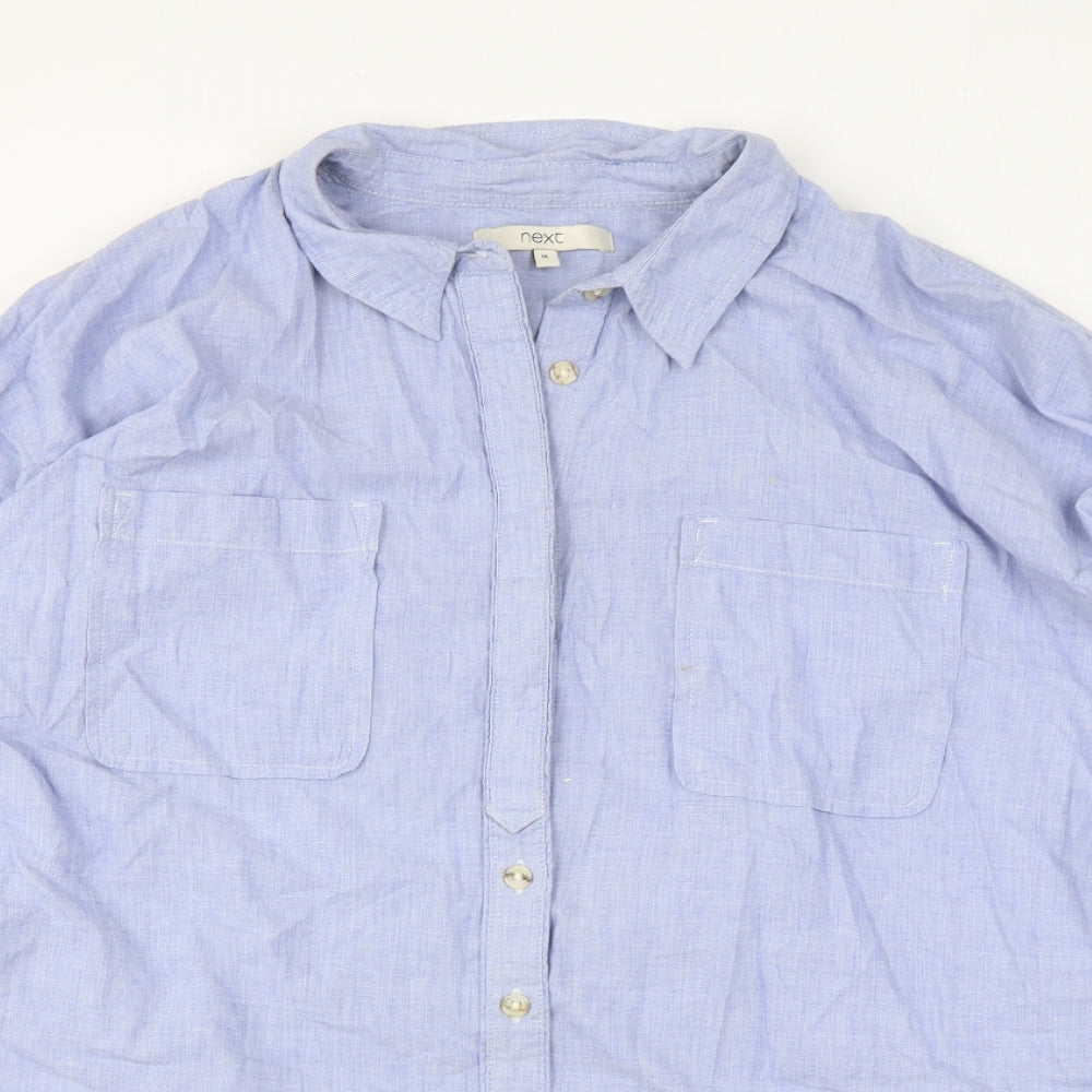 NEXT Womens Blue Cotton Basic Button-Up Size 14 Collared