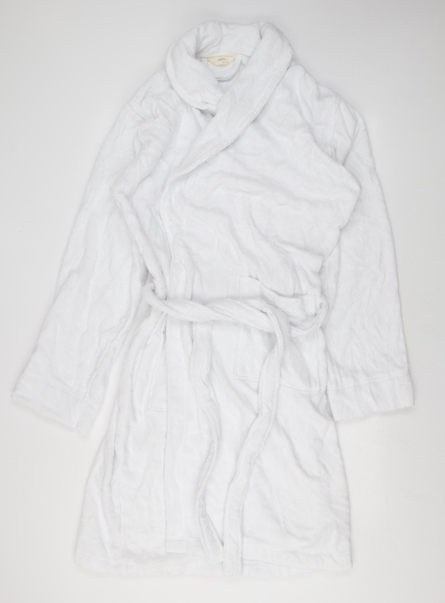 Marks and Spencer Womens White Solid Cotton Kaftan Gown Size L Tie