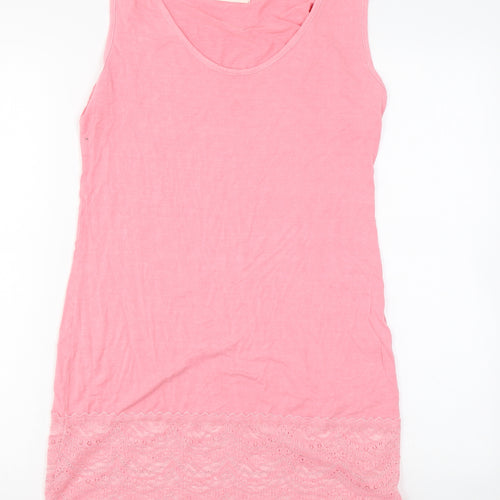 A Postcard From Brighton Womens Pink Viscose Basic Tank Size 12 Round Neck - Lace