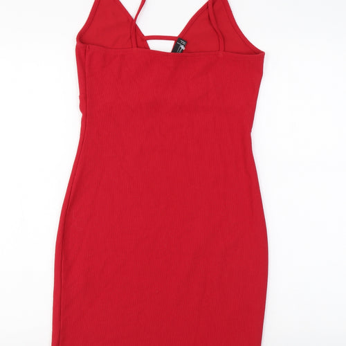 FOREVER 21 Womens Red Polyester Bodycon Size M V-Neck Pullover