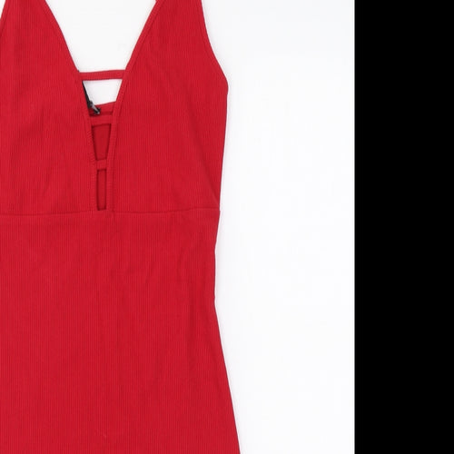 FOREVER 21 Womens Red Polyester Bodycon Size M V-Neck Pullover
