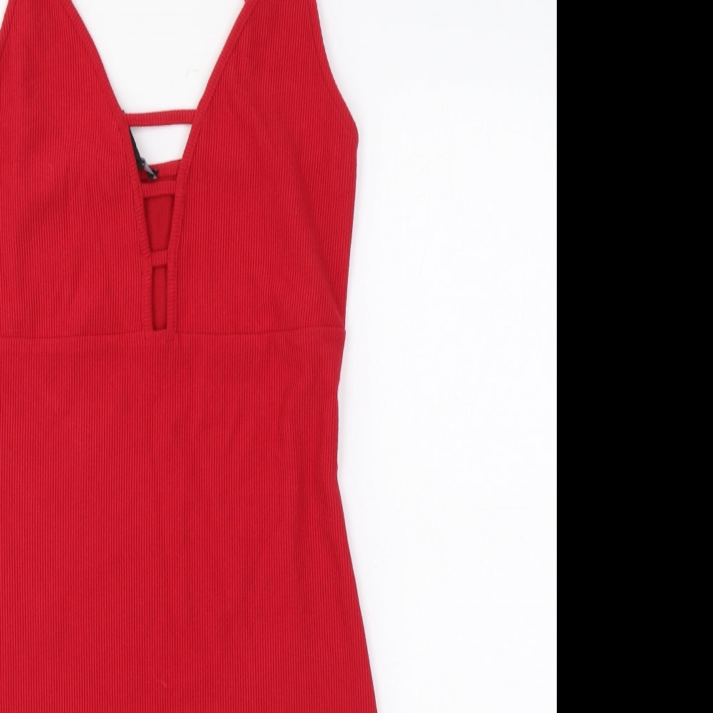 FOREVER 21 Womens Red Polyester Bodycon Size M V-Neck Pullover