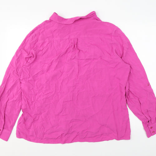 Hawes & Curtis Womens Pink Viscose Basic Button-Up Size 2 Collared