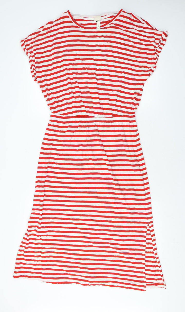 H&M Womens Red Striped Cotton T-Shirt Dress Size M Round Neck Pullover