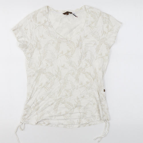 La Naturelle Womens White Geometric Cotton Basic T-Shirt Size M Round Neck