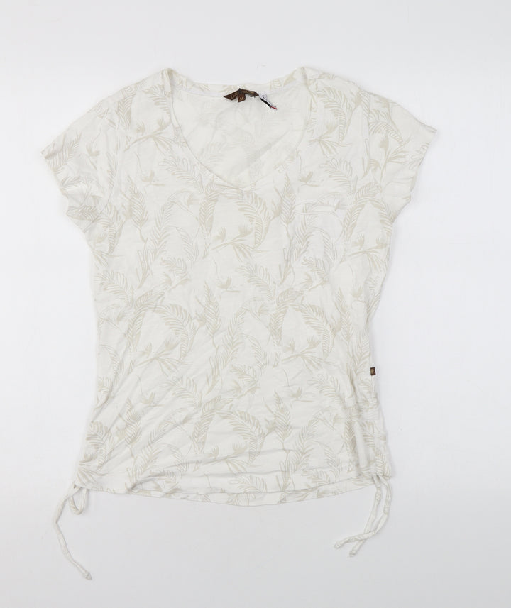 La Naturelle Womens White Geometric Cotton Basic T-Shirt Size M Round Neck