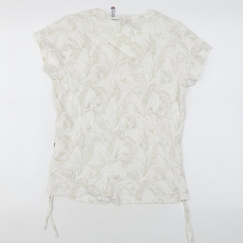 La Naturelle Womens White Geometric Cotton Basic T-Shirt Size M Round Neck