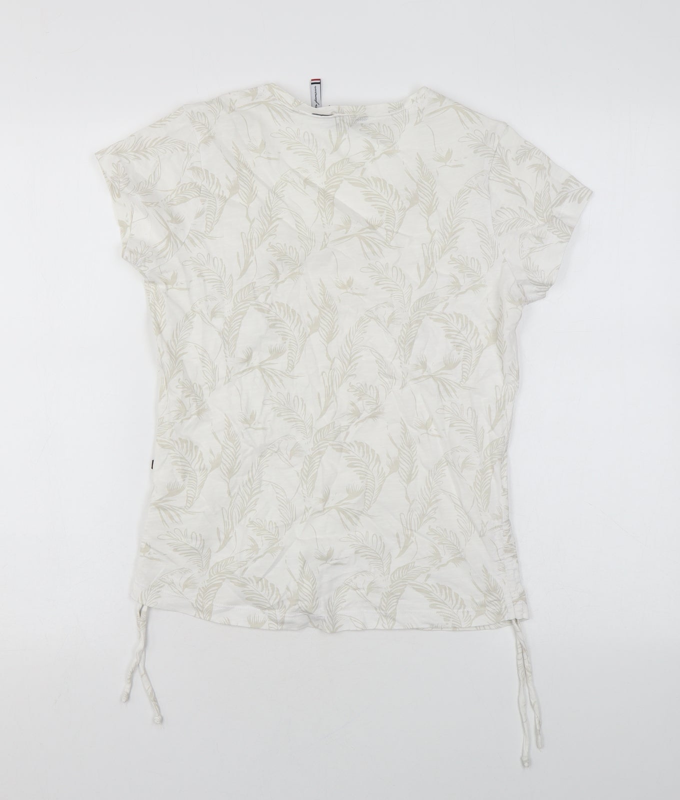 La Naturelle Womens White Geometric Cotton Basic T-Shirt Size M Round Neck