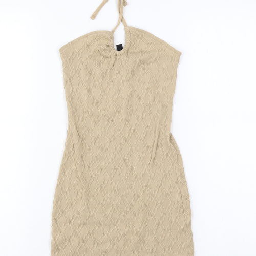 Divided by H&M Womens Beige Geometric Polyester Bodycon Size XS Halter Tie