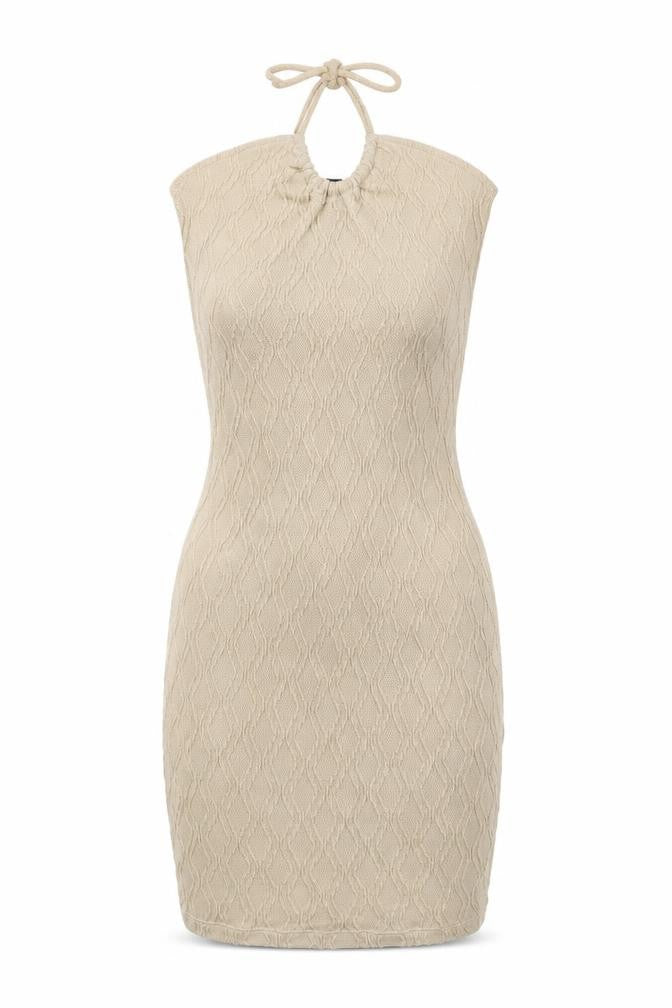 Divided by H&M Womens Beige Geometric Polyester Bodycon Size XS Halter Tie