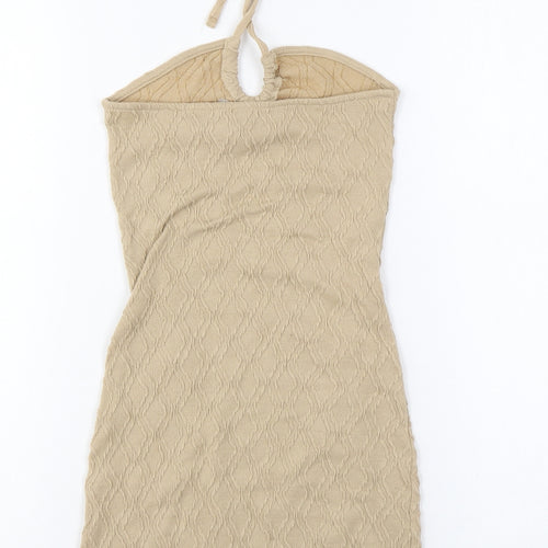 Divided by H&M Womens Beige Geometric Polyester Bodycon Size XS Halter Tie