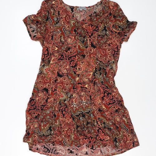 Alice & You Womens Orange Paisley Viscose A-Line Size 12 V-Neck Pullover