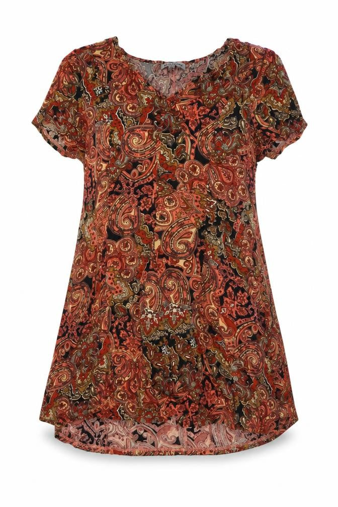 Alice & You Womens Orange Paisley Viscose A-Line Size 12 V-Neck Pullover