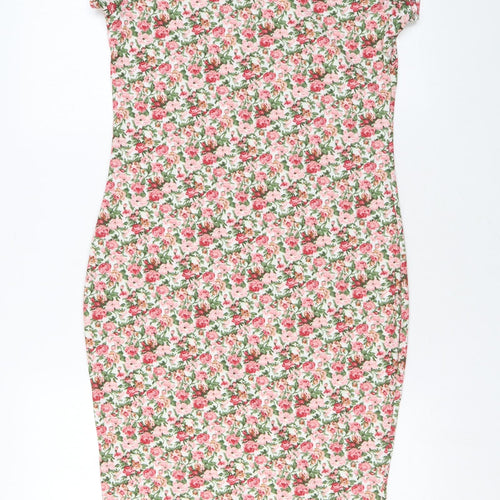 Style Plus Womens Pink Floral Polyester Bodycon Size M Round Neck Pullover