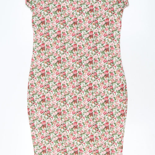 Style Plus Womens Pink Floral Polyester Bodycon Size M Round Neck Pullover