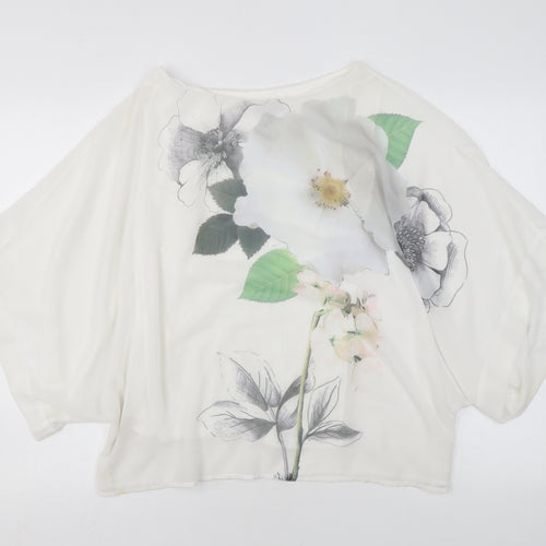Phase Eight Womens White Floral Polyester Basic Blouse Size S Round Neck