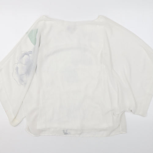 Phase Eight Womens White Floral Polyester Basic Blouse Size S Round Neck