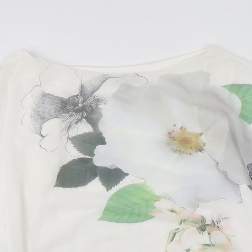 Phase Eight Womens White Floral Polyester Basic Blouse Size S Round Neck