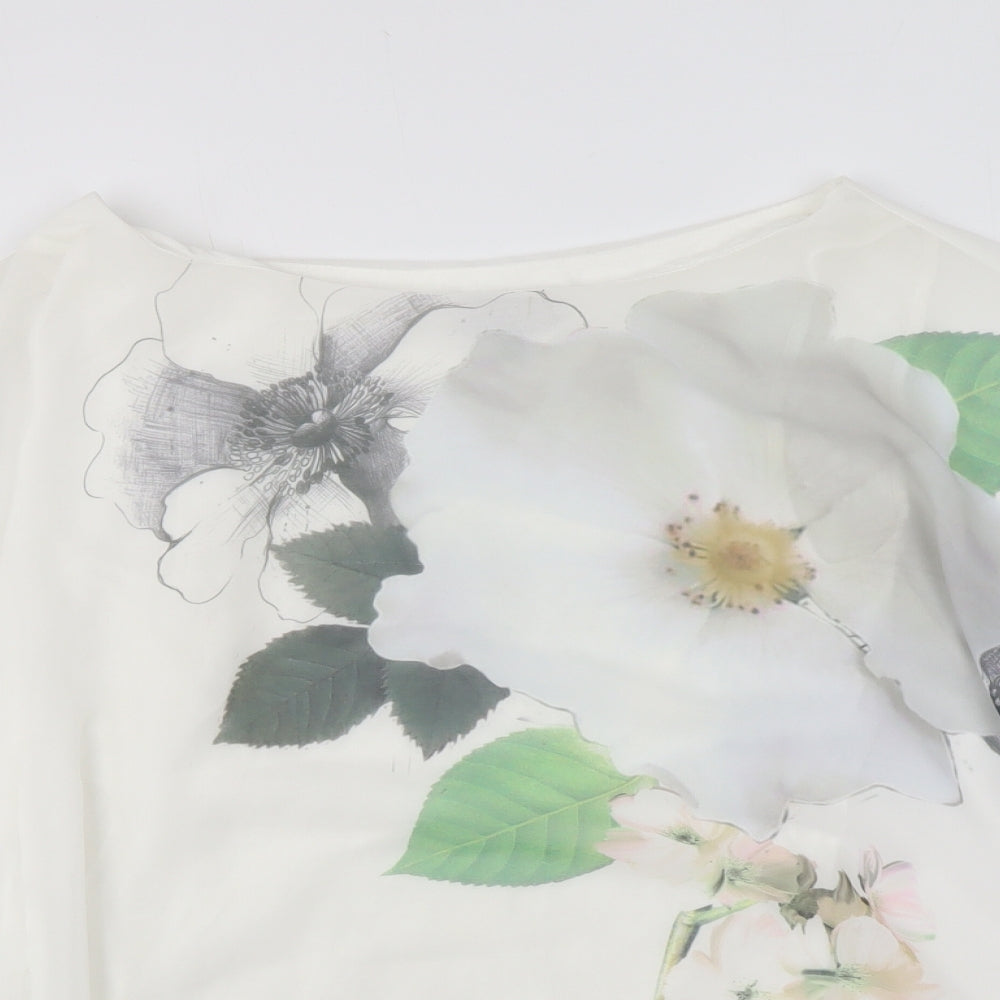 Phase Eight Womens White Floral Polyester Basic Blouse Size S Round Neck