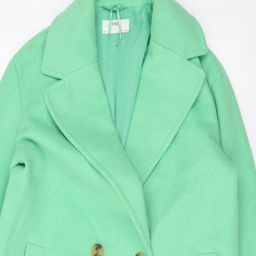 Marks and Spencer Womens Green Overcoat Coat Size 12 Button