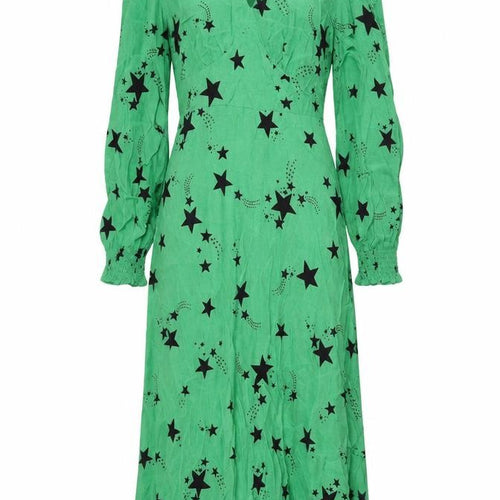 Marks and Spencer Womens Green Geometric Viscose Maxi Size 10 V-Neck Zip