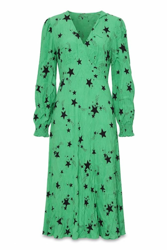 Marks and Spencer Womens Green Geometric Viscose Maxi Size 10 V-Neck Zip