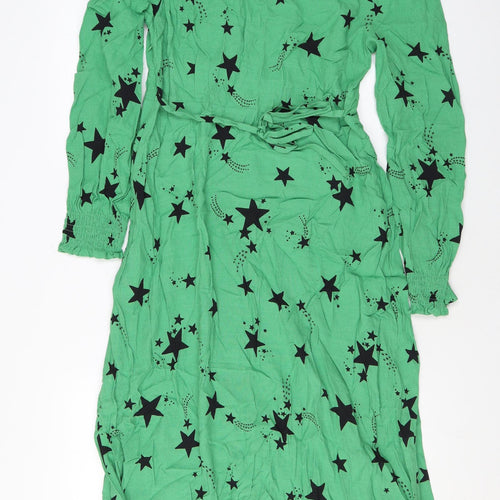 Marks and Spencer Womens Green Geometric Viscose Maxi Size 10 V-Neck Zip