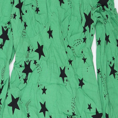 Marks and Spencer Womens Green Geometric Viscose Maxi Size 10 V-Neck Zip