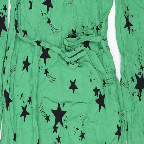 Marks and Spencer Womens Green Geometric Viscose Maxi Size 10 V-Neck Zip