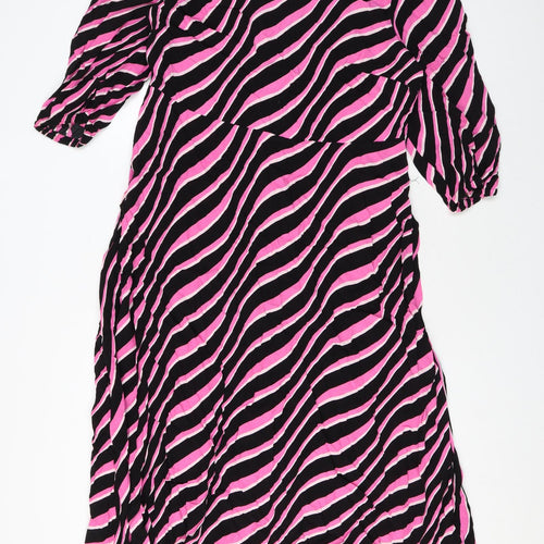 Marks and Spencer Womens Pink Striped Viscose Maxi Size 14 Scoop Neck Zip
