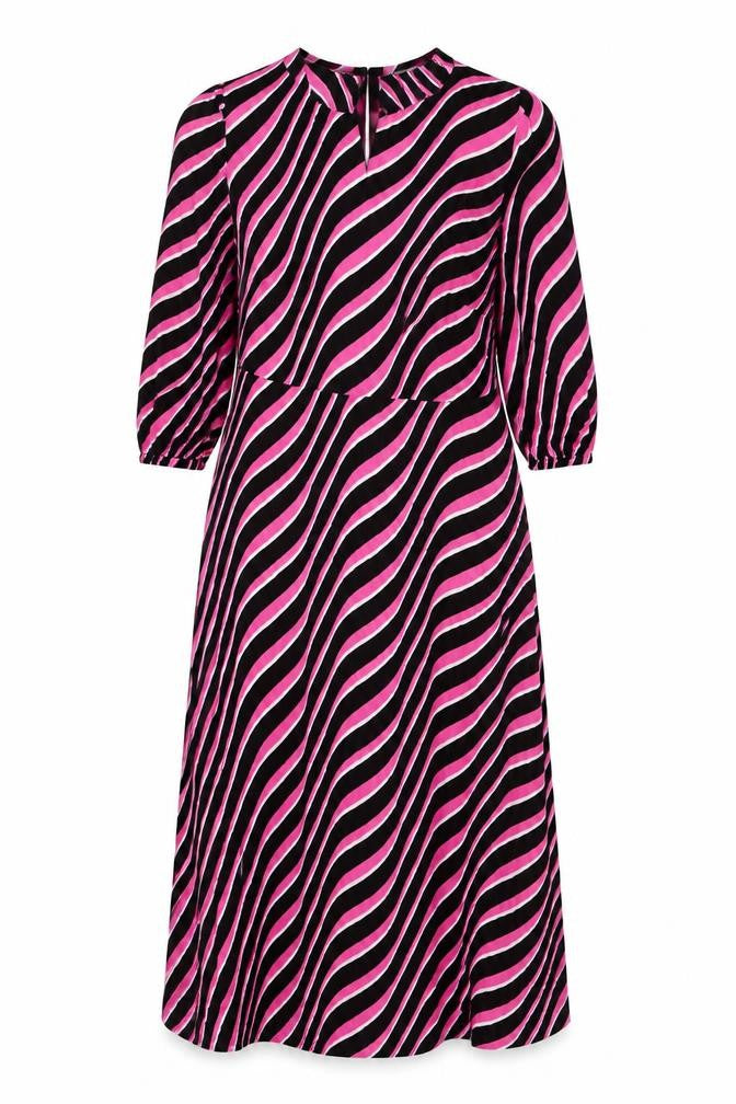 Marks and Spencer Womens Pink Striped Viscose Maxi Size 14 Scoop Neck Zip