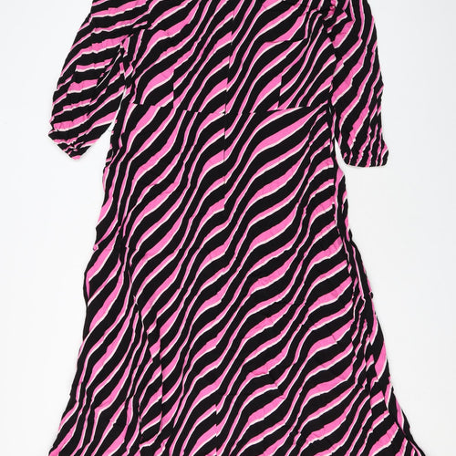 Marks and Spencer Womens Pink Striped Viscose Maxi Size 14 Scoop Neck Zip
