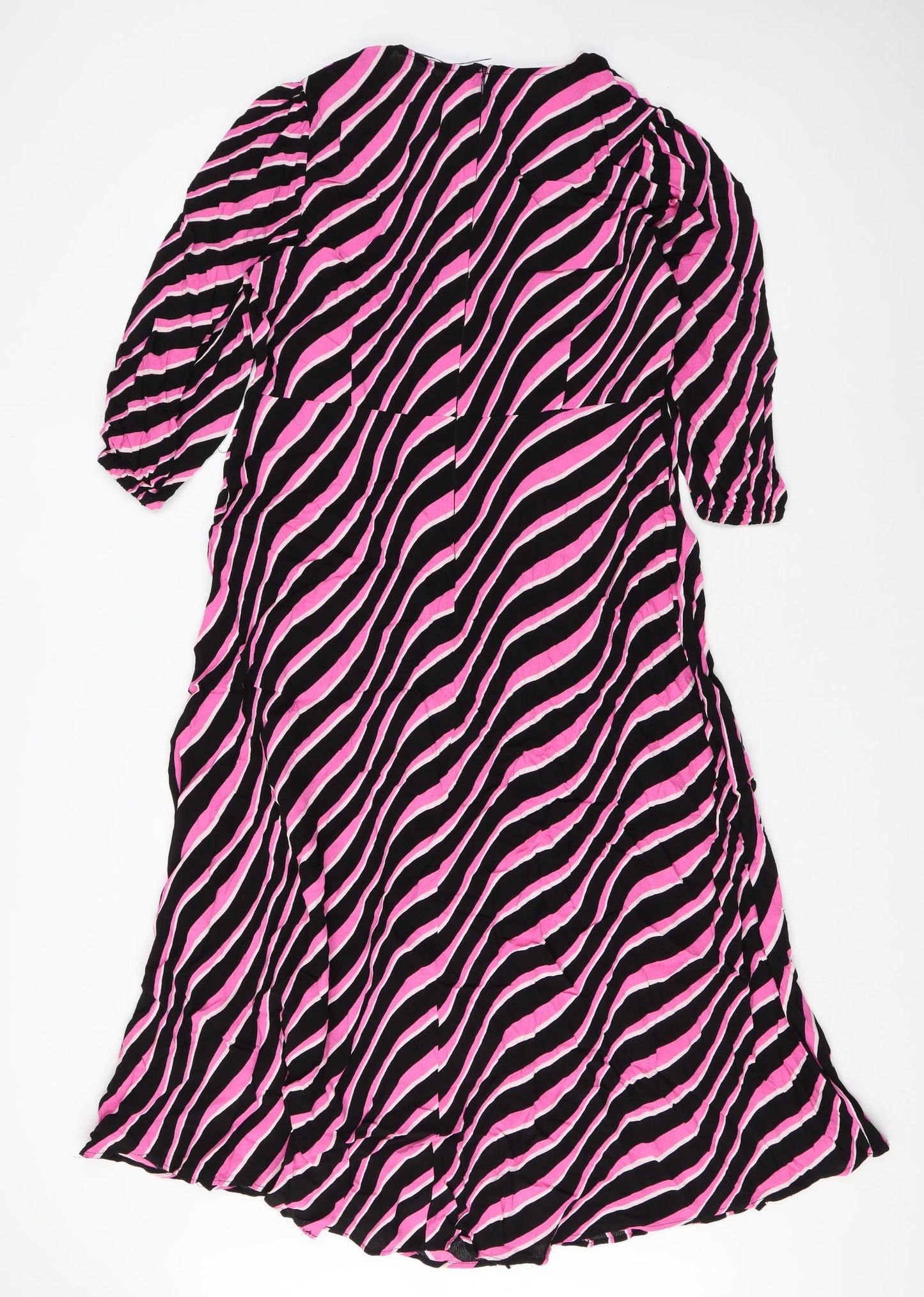 Marks and Spencer Womens Pink Striped Viscose Maxi Size 14 Scoop Neck Zip