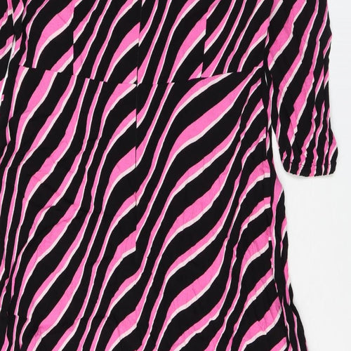 Marks and Spencer Womens Pink Striped Viscose Maxi Size 14 Scoop Neck Zip