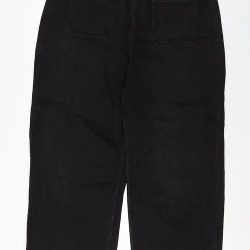Per Una Womens Black Cotton Wide-Leg Jeans Size 20 L28 in Regular Zip