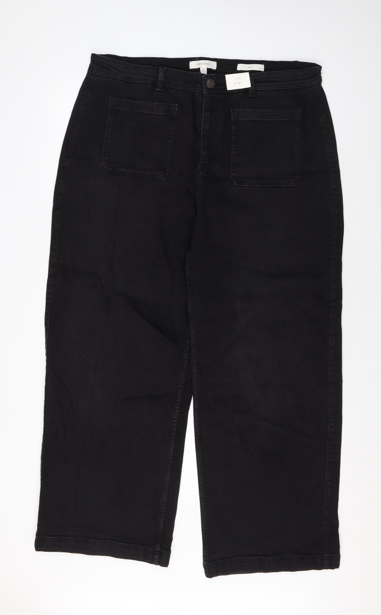 Per Una Womens Black Cotton Wide-Leg Jeans Size 20 L28 in Regular Zip