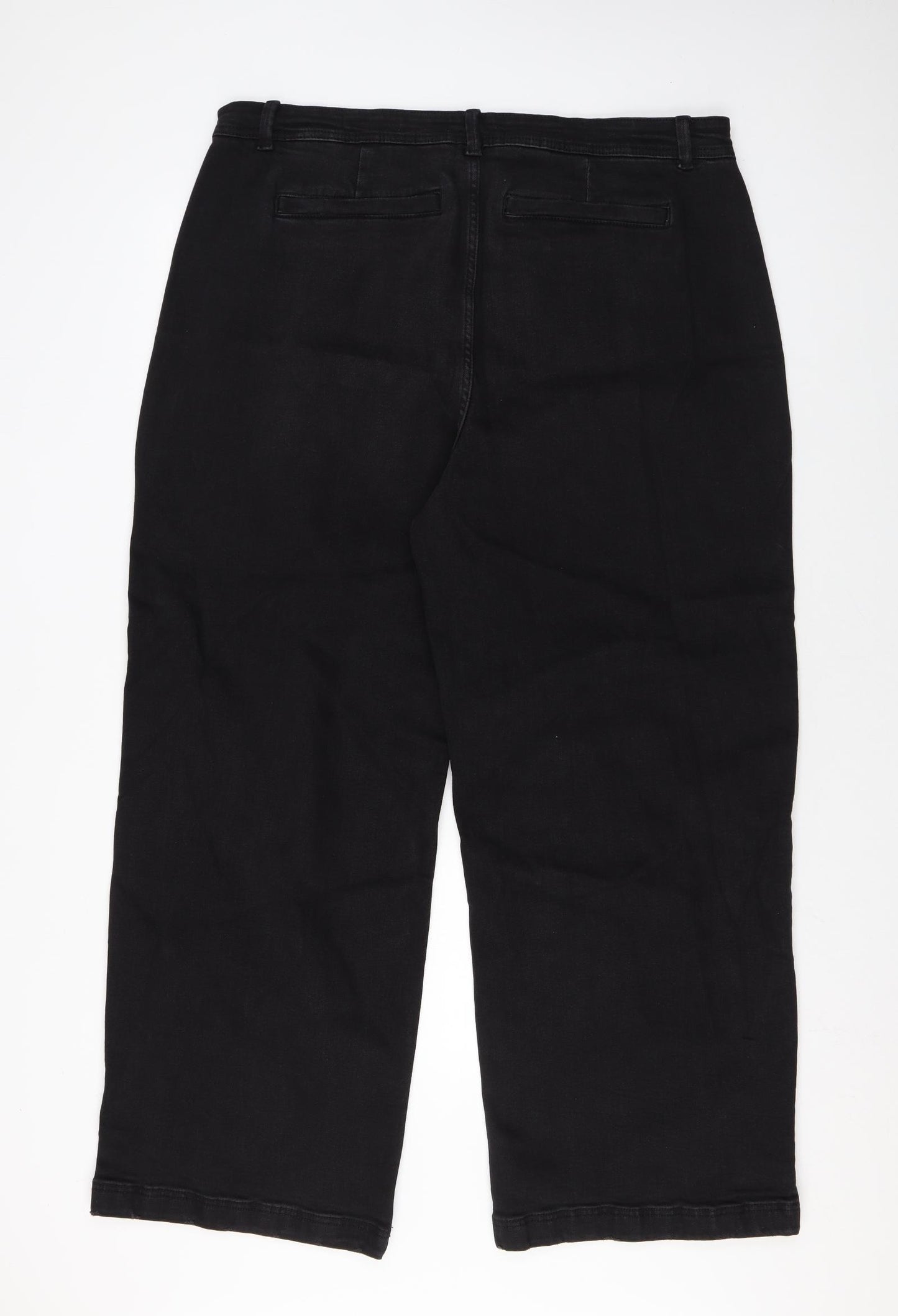 Per Una Womens Black Cotton Wide-Leg Jeans Size 20 L28 in Regular Zip